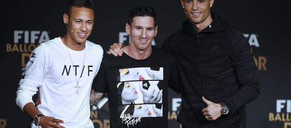 Футбол жылдыздары Криштиану Роналду, Неймар жана Лионель Месси. Архив - Sputnik Кыргызстан