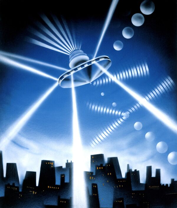 Картина художника Алексея Антонова Космические пришельцы, НЛО, или мы живём на пороге контактов. Архивное фото - Sputnik Кыргызстан