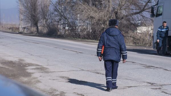 Сотрудник дорожно-патрульной службы во время рейда. Архивное фото - Sputnik Кыргызстан