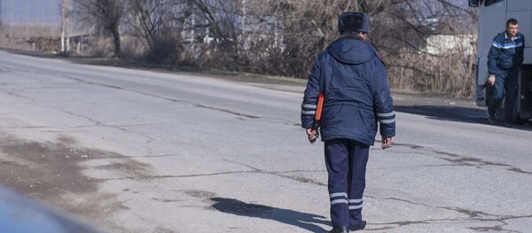 Сотрудник дорожно-патрульной службы во время рейда. Архивное фото - Sputnik Кыргызстан