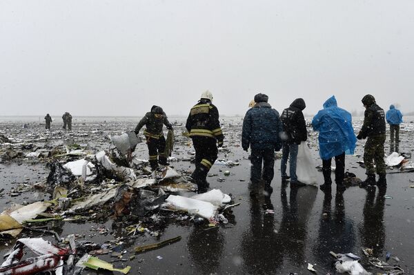 На месте крушения пассажирского самолета Boeing-737-800, который разбился при посадке в аэропорту Ростова-на-Дону. - Sputnik Кыргызстан
