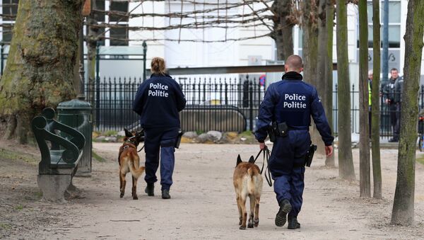 Бельгийская полиция патрулируют Warandepark (Парк-де-Брюссель) в Брюсселе 22 марта 2016 года. Архивное фото - Sputnik Кыргызстан