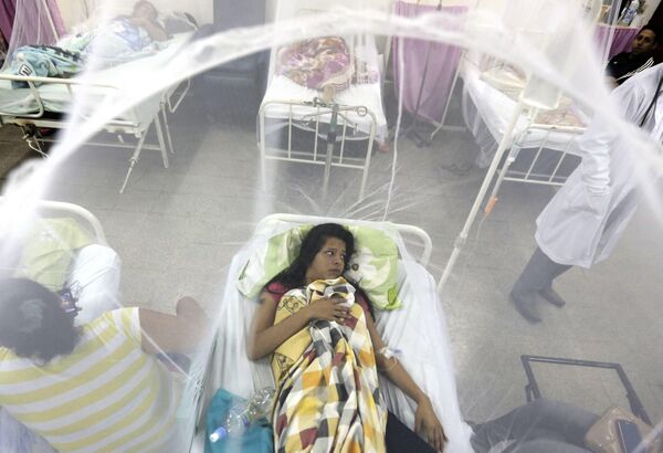 Девушка защищенная москитной сеткой в больнице в Луке, Парагвай. Архивное фото - Sputnik Кыргызстан