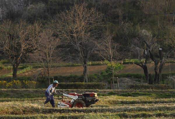 Фермер толкает трактор в Японии. Архивное фото - Sputnik Кыргызстан