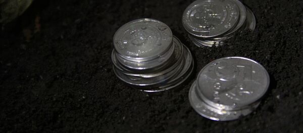 Национальные монеты Кыргызстана на почве. Архивное фото - Sputnik Кыргызстан