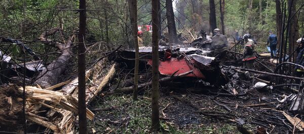 На месте крушения истребителя Су-27 в Пушкинском районе Подмосковья. - Sputnik Кыргызстан