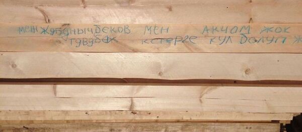 Фото, на котором видна надпись о рабстве мигранта из КР, сделанная маркером на деревянных брусьях - Sputnik Кыргызстан