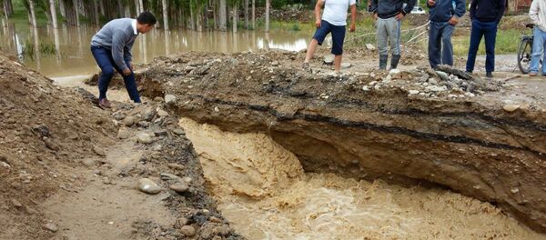 Люди на месте последствии проливного в селе Ак-Добо в районе Бакай-Ата Таласской области. Архивное фото Люди на месте последствии проливного в селе Ак-Добо в районе Бакай-Ата Таласской области. Архивное фото - Sputnik Кыргызстан