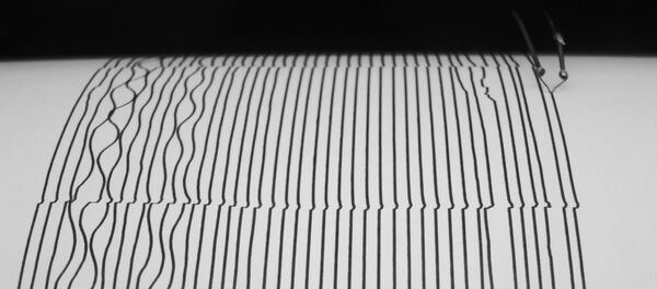 Аппарат сейсмограф показывает скачки землетрясения на бумаге. Архивное фото - Sputnik Кыргызстан