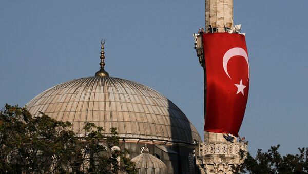 Турецкий флаг рядом с куполом мечети в Стамбуле. Архивное фото - Sputnik Кыргызстан
