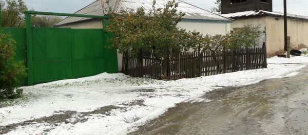 Балыкчы шаарында катуу жааган мөндүр аралаш жамгырдын кесепети. Архив - Sputnik Кыргызстан