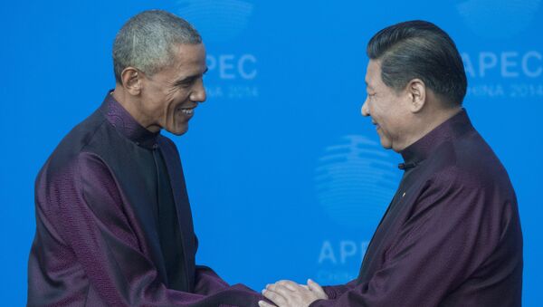 Кытай Эл республикасынын башчысы Си Цзиньпин АКШнын лидери Барак Обама менен жолугушуу учурунда. Архив - Sputnik Кыргызстан
