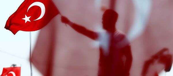 Мужчина держит национальный флаг Турции. Архивное фото - Sputnik Кыргызстан
