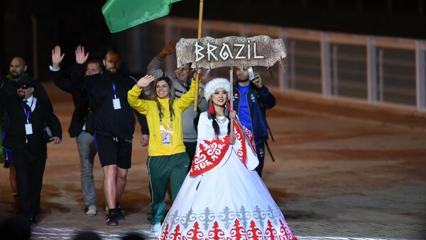 Делегация сборной Бразилии на параде участников II Всемирных игр кочевников на церемонии открытия. Архивное фото - Sputnik Кыргызстан