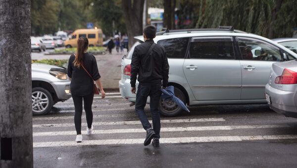 Молодые люди переходят дорогу в Бишкеке. Архивное фото - Sputnik Кыргызстан