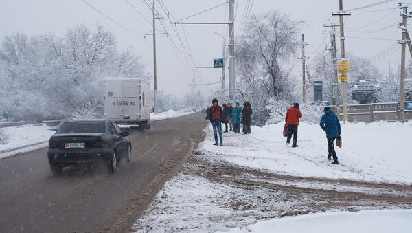 Люди на остановке во время снегопада. Архивное фото - Sputnik Кыргызстан