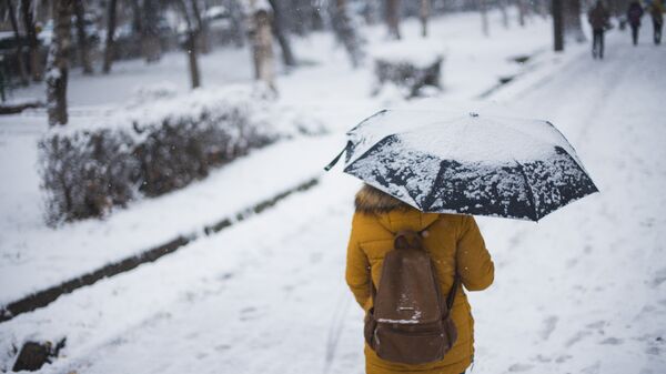 Девушка с зонтом идет по улице во время снегопада. Архивное фото  - Sputnik Кыргызстан