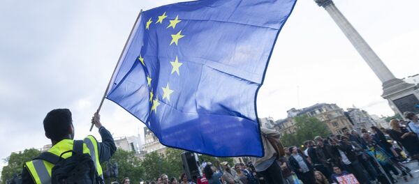 Мужчина с флагом Евросоюза. Архивное фото - Sputnik Кыргызстан