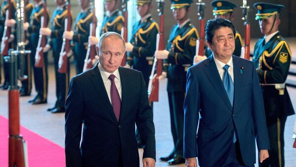 Президент РФ Владимир Путин и премьер-министр Японии Синдзо Абэ во время официальной встречи в Токио. - Sputnik Кыргызстан