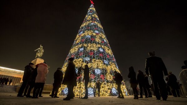 Горожане у новогодней елки на площади Ала-Тоо в Бишкеке. Архивное фото - Sputnik Кыргызстан