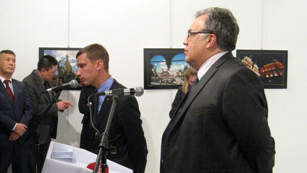 Посол России в Турции Андрей Карлов во время открытия фотовыставки в Анкаре - Sputnik Кыргызстан
