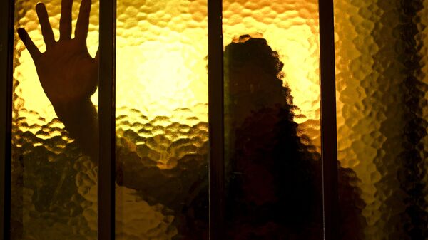 Силуэт девушки за стеклянной дверью. Архивное фото - Sputnik Кыргызстан