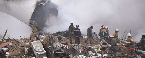 Сотрудники МЧС на месте крушения самолета недалеко от аэропорта Манас Сотрудники МЧС на месте крушения самолета недалеко от аэропорта Манас - Sputnik Кыргызстан