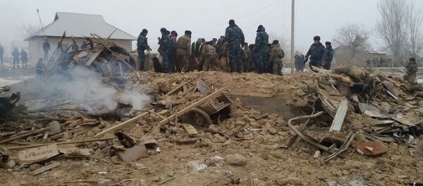 Сотрудники МЧС на месте авиакрушения самолета Boeing-747 в селе Дача-Суу недалеко от аэропорта Манас - Sputnik Кыргызстан