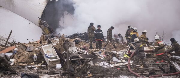 Сотрудники МЧС на месте крушения самолета недалеко от аэропорта Манас. Архивное фото - Sputnik Кыргызстан