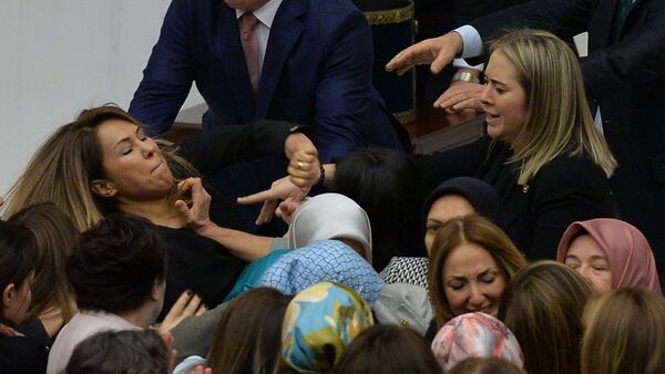 Женская драка во время обсуждения конституционной реформы в парламенте Турции - Sputnik Кыргызстан