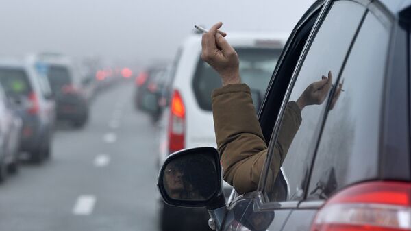 Мужчина курит сигареты за рулем автомобиля. Архивное фото - Sputnik Кыргызстан