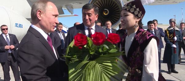 Владимир Путинди Манас аба бекетинен кучак гүл менен тосуп алышты - Sputnik Кыргызстан