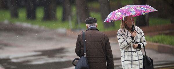 Жамгын учурунда көчөдө бараткан шаар тургундары. Архив - Sputnik Кыргызстан