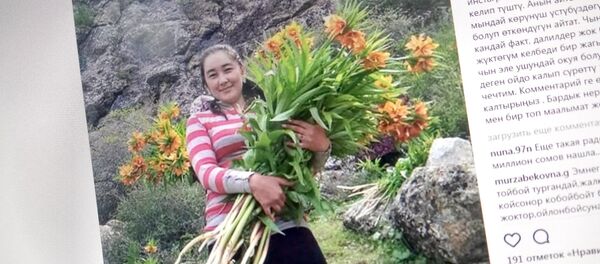 Снимок с социальной сети Instagram пользователя batken_live. Девушка с краснокнижными цветками айгуль - Sputnik Кыргызстан