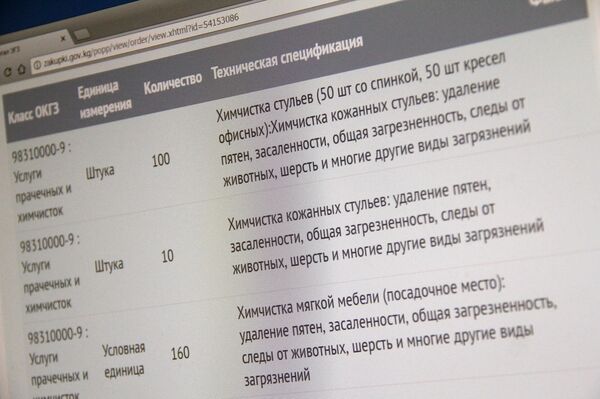 Снимок с официального портала государственных закупок Кыргызской Республики - Sputnik Кыргызстан