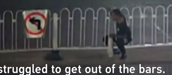 Мужчина переходил дорогу и застрял в заборе — кадры его спасения - Sputnik Кыргызстан