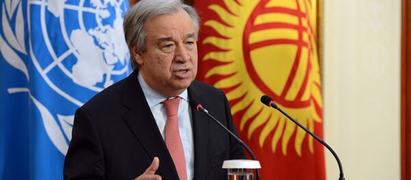 Генеральный секретарь ООН Антониу Гутерриш выступает в государственной резиденции Ала-Арча во время визита в Кыргызстан - Sputnik Кыргызстан