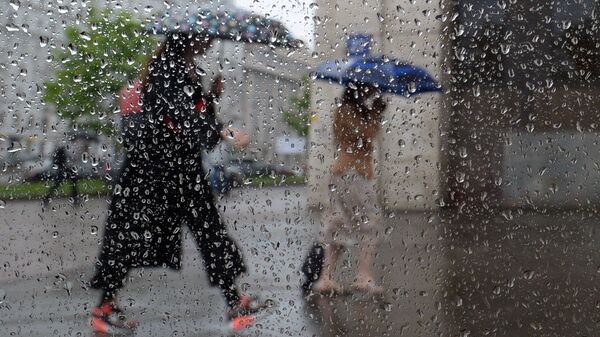 Прохожие под зонтами во время дождя. Архивное фото - Sputnik Кыргызстан