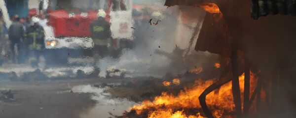 Пожар на Строгинском строительном рынке Синтика в Московской области - Sputnik Кыргызстан
