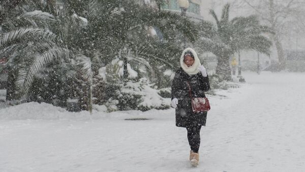 Девушка идет по улице во время сильного снегопада. Архивное фото - Sputnik Кыргызстан