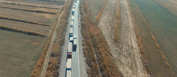Кыргыз-казак чек арасында кезек күтүп чубалжыган фуралардын асмандан көрүнүшү - Sputnik Кыргызстан
