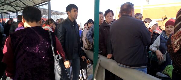 Казакстанга баруу үчүн чек арада кезекте тургандар. Видео - Sputnik Кыргызстан