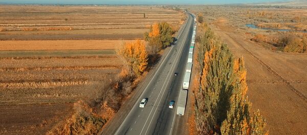 Чек арадагы сегиз чакырымдык тыгындын асмандан көрүнүшү - Sputnik Кыргызстан