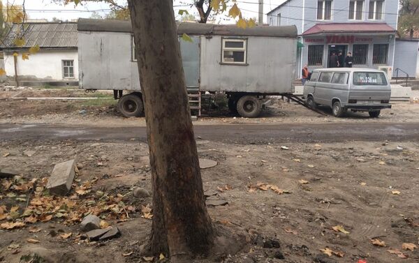 Жители расположенных в районе домов вышли на импровизированный митинг. По их словам, деревья, которые планируется спилить, молодые и здоровые. - Sputnik Кыргызстан