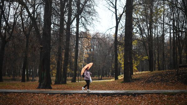 Женщина гуляет в парке во время дождя. Архивное фото - Sputnik Кыргызстан