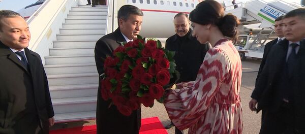 Жээнбекова в аэропорту Ташкента встретила девушка с цветами — видео - Sputnik Кыргызстан