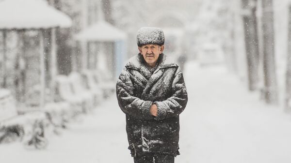 Мужчина идет по улице во время снегопада в Бишкеке. Архивное фото - Sputnik Кыргызстан