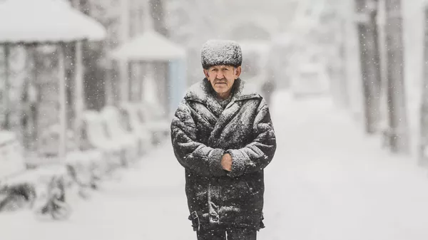 Мужчина идет по улице во время снегопада в Бишкеке. Архивное фото - Sputnik Кыргызстан