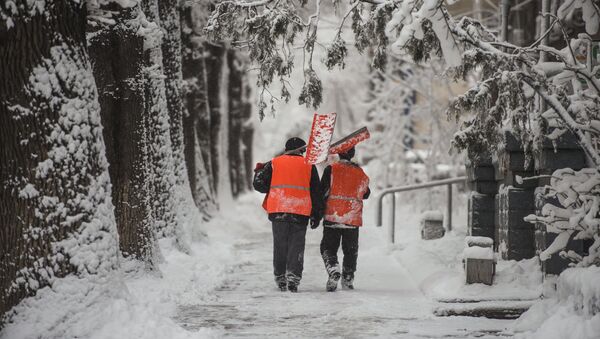 Сотрудники МП Тазалык во время уборки снега. Архивное фото - Sputnik Кыргызстан