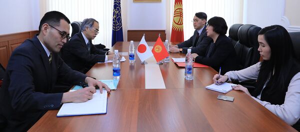 Тышкы иштер министринин биринчи орун басары Динара Кемелова Япониянын Кыргызстандагы элчиси Ёсихиро Ямамура менен жолугушуу учурунда - Sputnik Кыргызстан